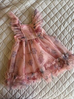 Disney Jr. Pink Floral Tulle Ruffle Kids Dress